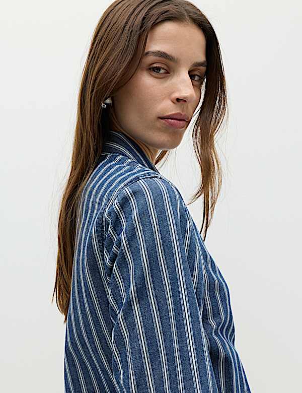 Denim Striped Wrap Shirt - NO
