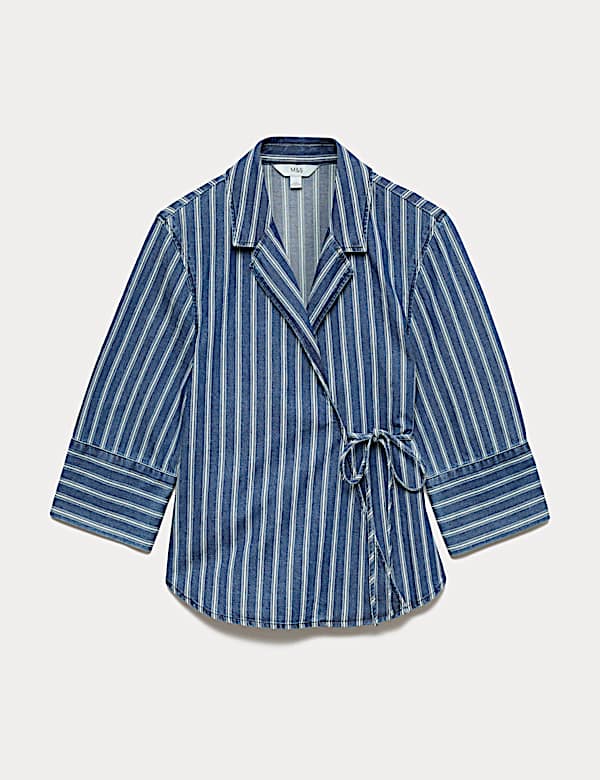 Denim Striped Wrap Shirt - NO