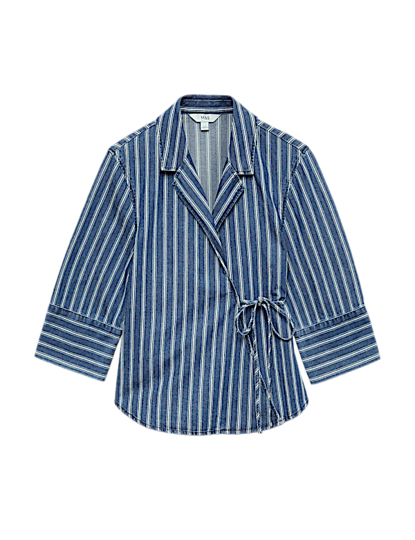Denim Striped Wrap Shirt