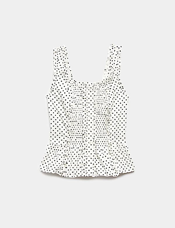 Pure Cotton Polka Dot Ruffle Detail Peplum Top - TW