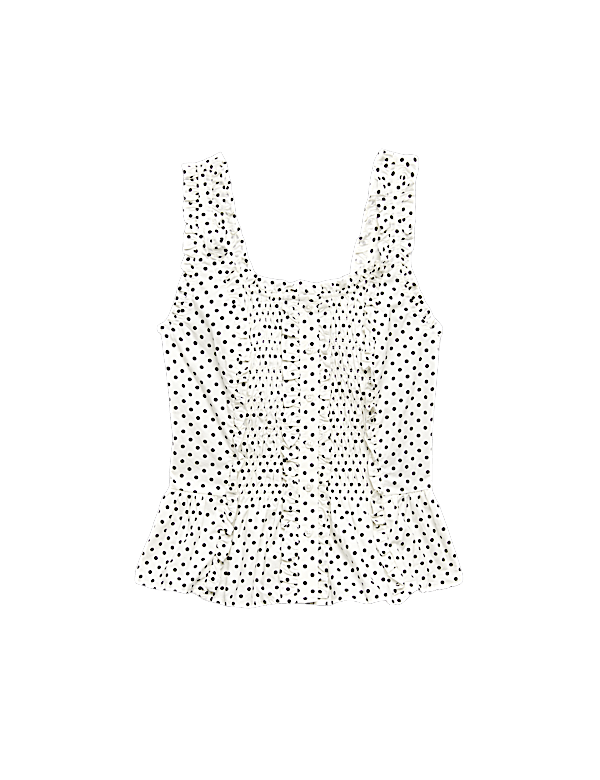 Pure Cotton Polka Dot Ruffle Detail Peplum Top