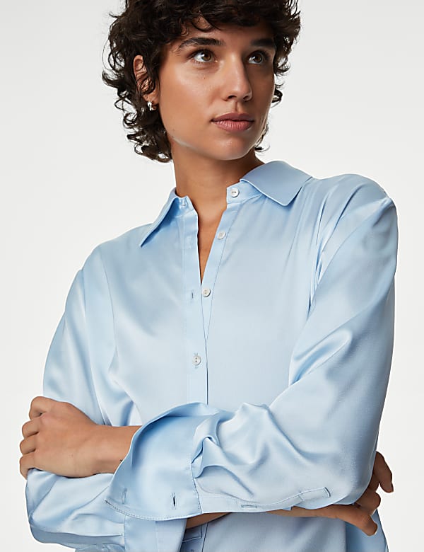 Satin Collared Longline Oversized Shirt