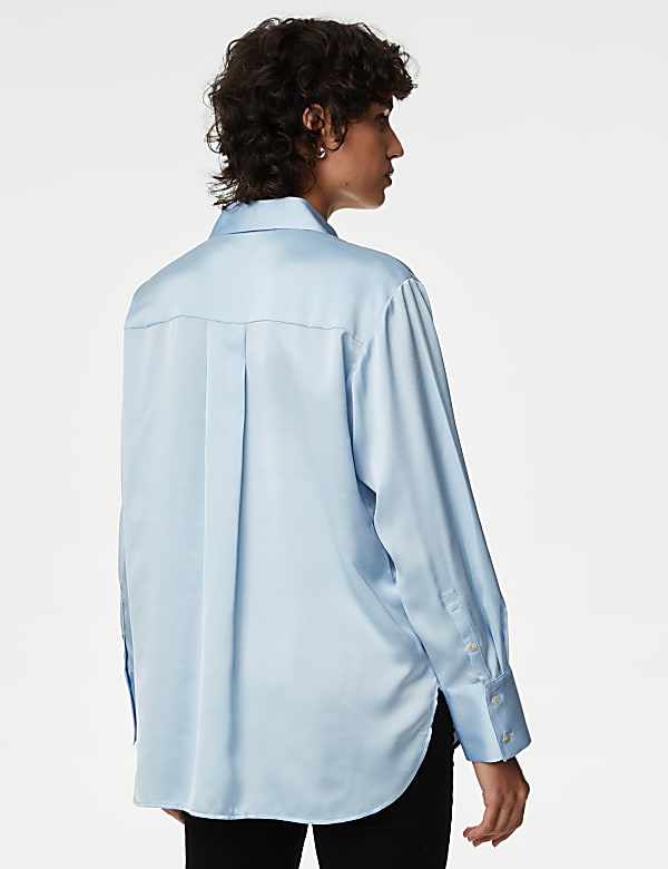 Satin Collared Longline Oversized Shirt