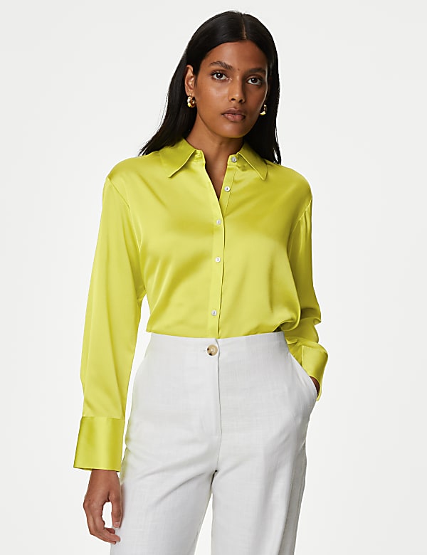 Satin Collared Longline Oversized Shirt