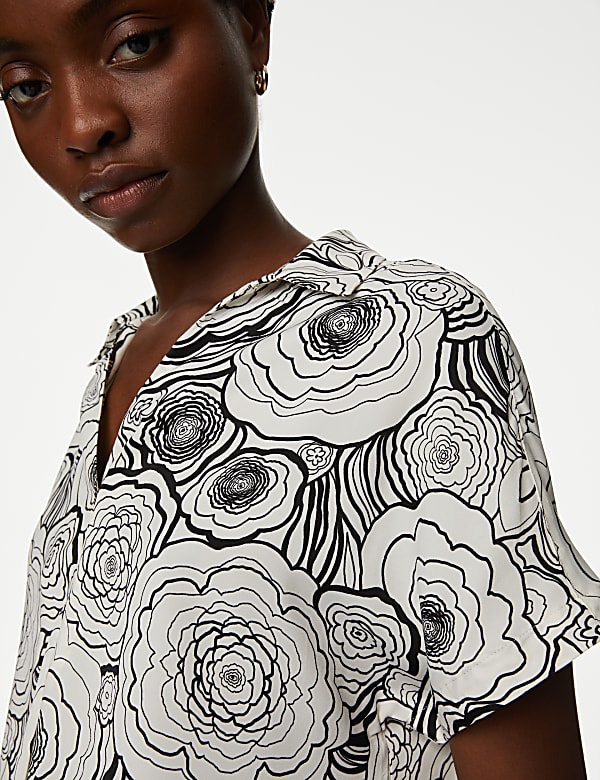 Satin Printed Popover Blouse