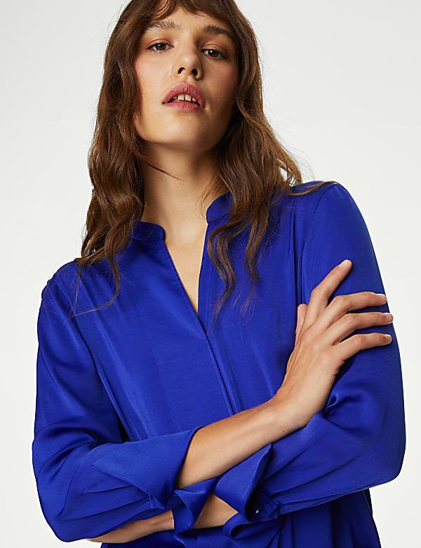 Satin V-Neck Popover Blouse