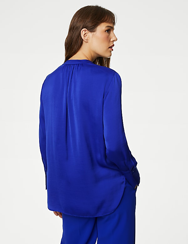 Satin V-Neck Popover Blouse
