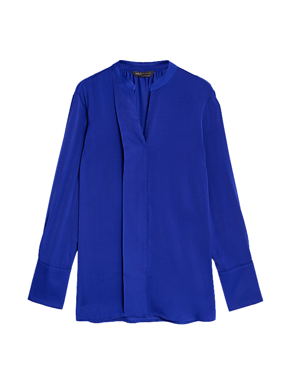 Satin V-Neck Popover Blouse