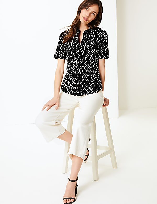 Polka Dot Button Detailed Shirt