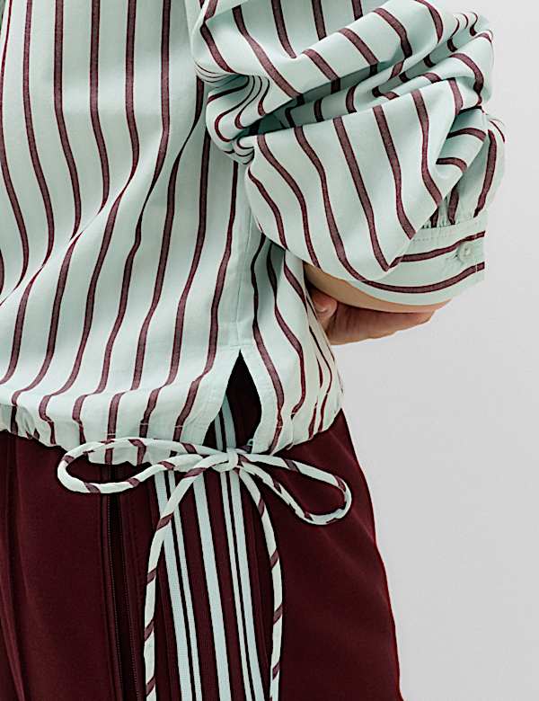 Pure Cotton Striped Collared Cropped Shirt - AU