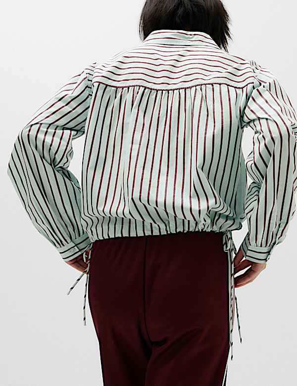 Pure Cotton Striped Collared Cropped Shirt - AU
