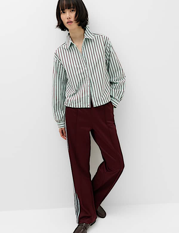 Pure Cotton Striped Collared Cropped Shirt - AU
