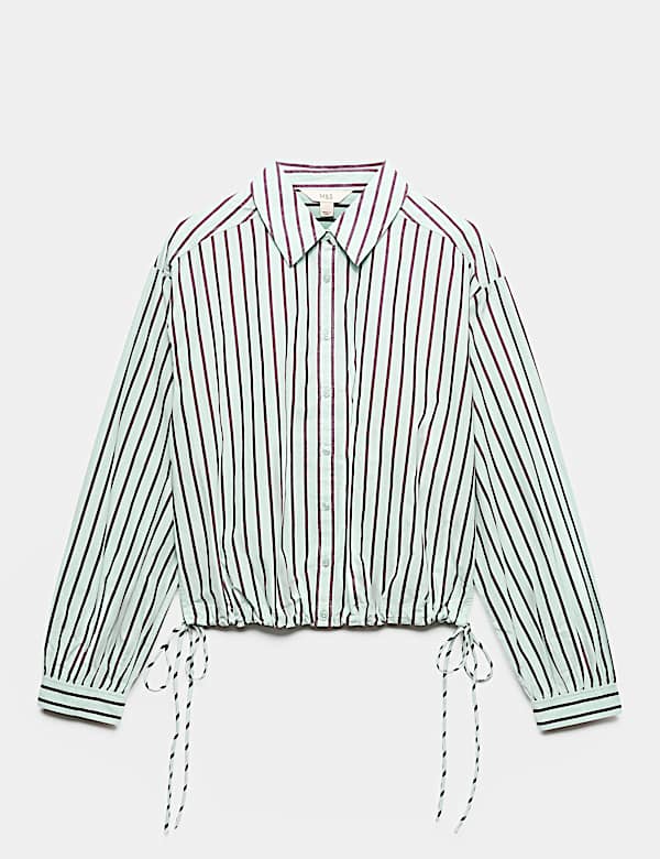 Pure Cotton Striped Collared Cropped Shirt - AU