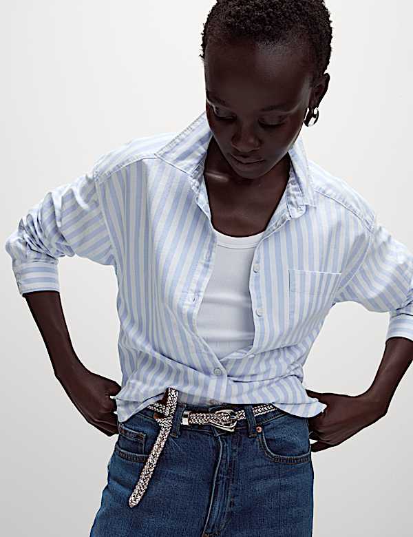 Pure Cotton Striped Oversized Shirt