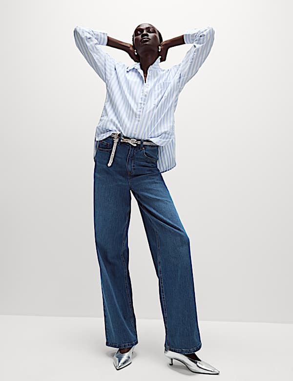 Pure Cotton Striped Oversized Shirt