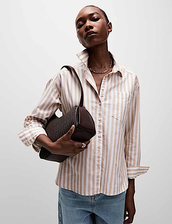 Pure Cotton Striped Oversized Shirt - MV