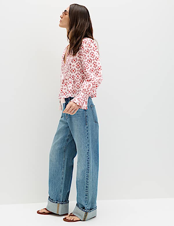 Cotton Rich Tie Neck Puff Sleeve Blouse - MX