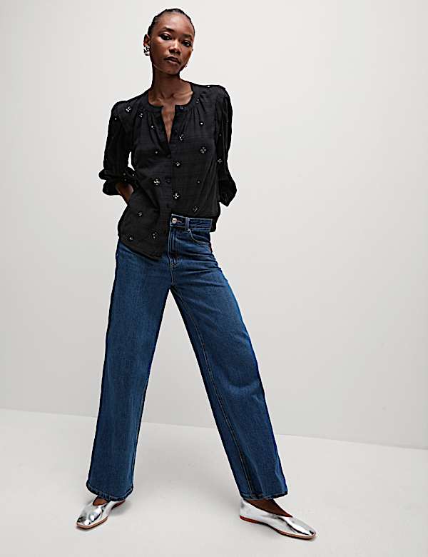 Cotton Blend Embellished Blouse