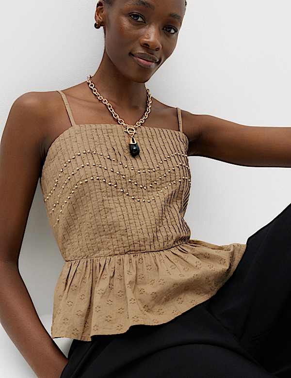 Pure Cotton Embellished Square Neck Cami