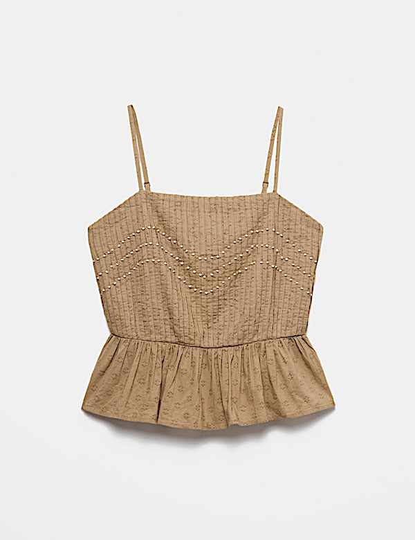 Pure Cotton Embellished Square Neck Cami - BN