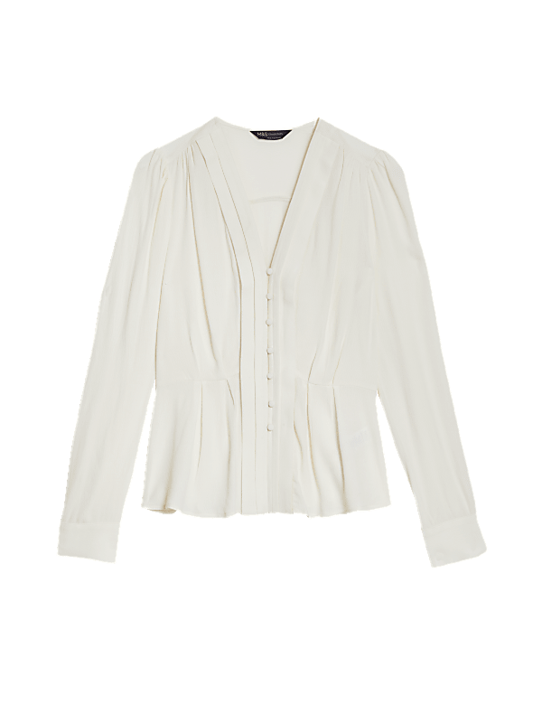Pleated V-Neck Blouse