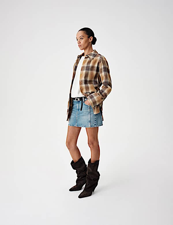 Pure Cotton Flannel Checked Longline Fitted Shirt - NZ
