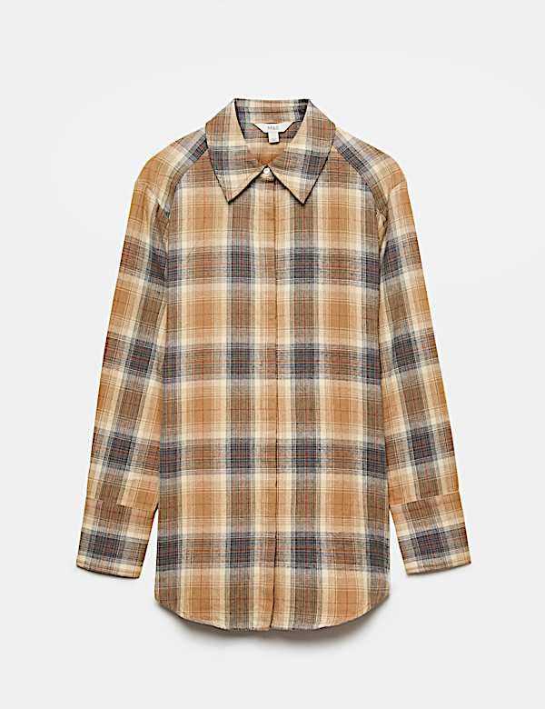 Pure Cotton Flannel Checked Longline Fitted Shirt - NZ