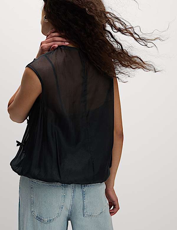 Organza Bow Bubble Hem Top - IT