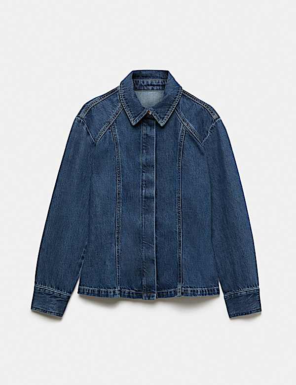 Denim Collared Fitted Panelled Shirt - TW