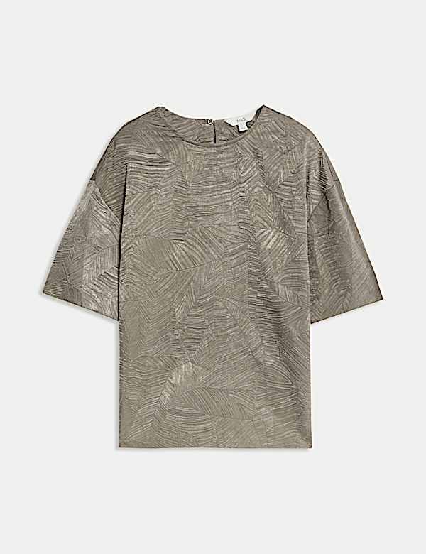 חולצת טי עם צווארון עגול בטקסטורה - IL