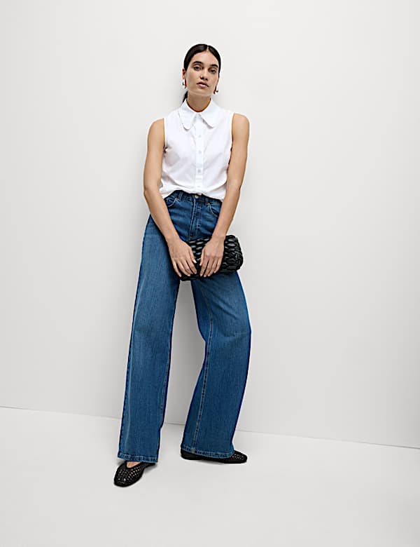 Pure Cotton Frill Detail Collared Shirt