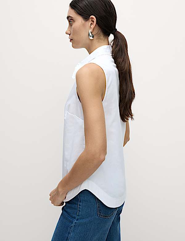 Pure Cotton Frill Detail Collared Shirt