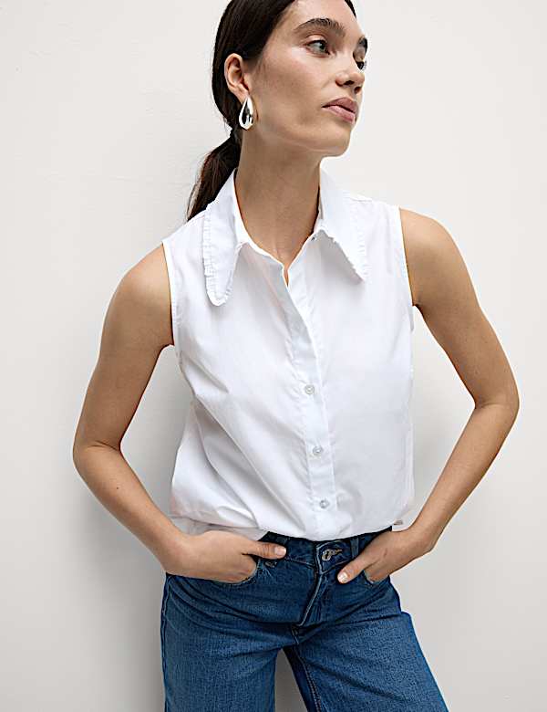 Pure Cotton Frill Detail Collared Shirt