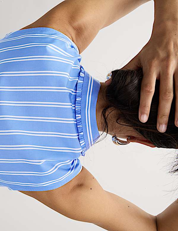 Striped Frill Detail Collared Shirt