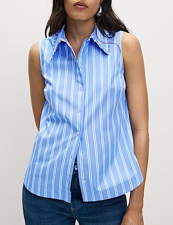 Striped Frill Detail Collared Shirt