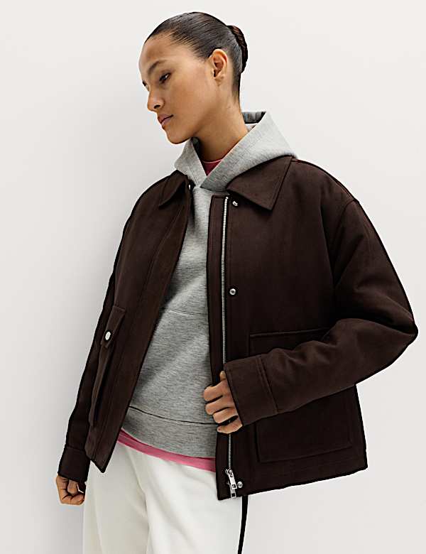 Suedette Trucker Jacket | DARK CHOCOLATE | Jackets | M&S JE