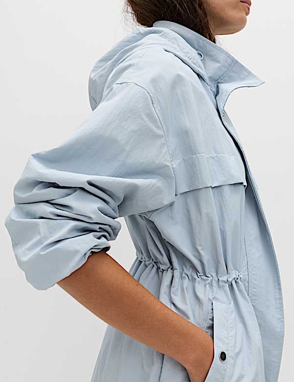 Shower Resistant Lightweight Hooded Longline Utility Parka - FR