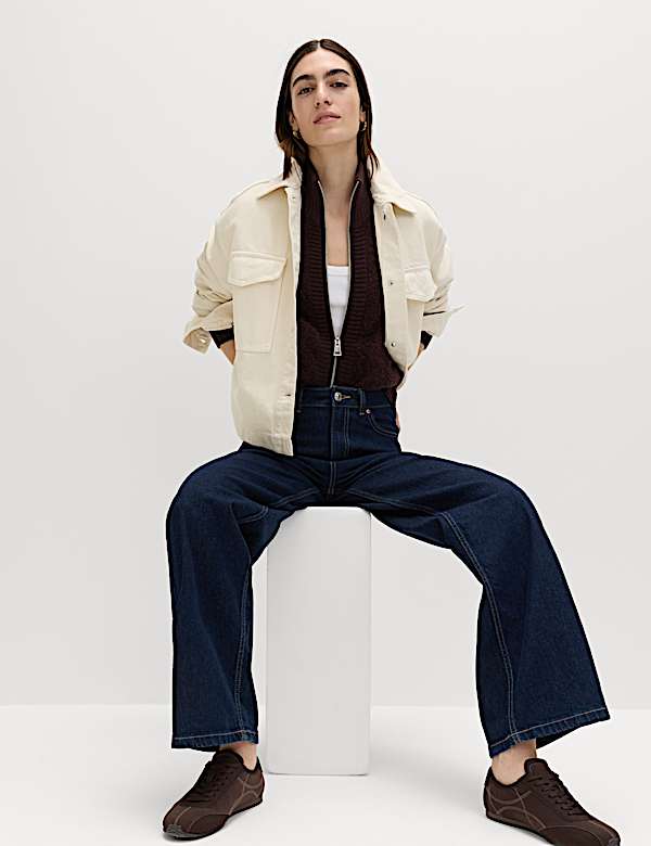 Pure Cotton Denim Relaxed Shacket - JP