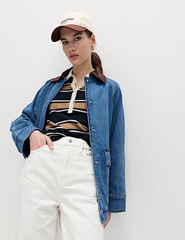 Lyocell Blend Denim Collared Barn Jacket - ID