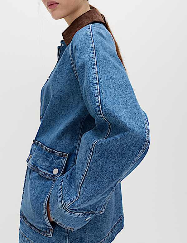 Lyocell Blend Denim Collared Barn Jacket - ID