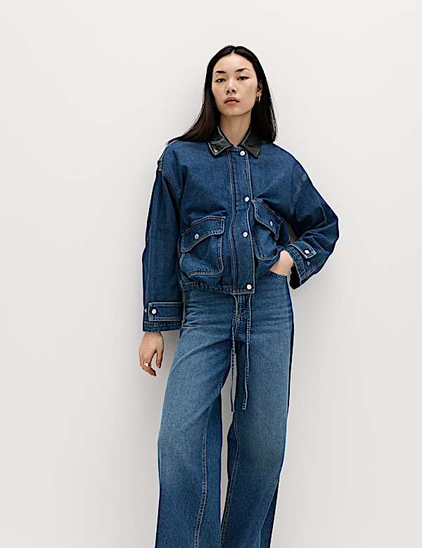 Denim Relaxed Bomber Jacket - HR