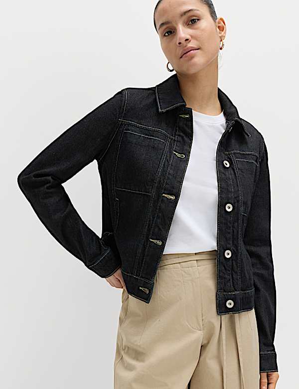 Denim Collared Short Trucker Jacket