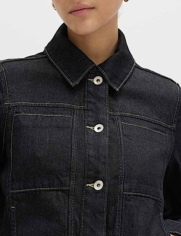 Denim Collared Short Trucker Jacket - SE