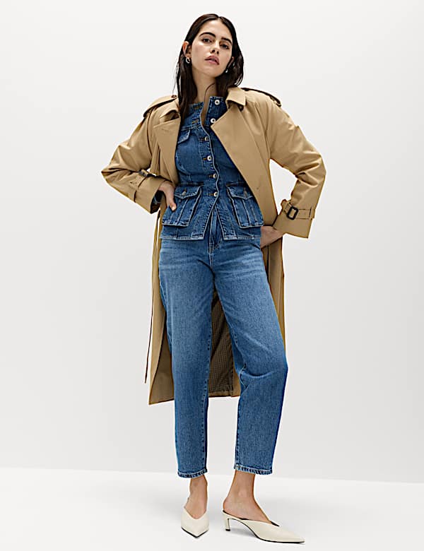 Veste utilitaire ajust&eacute;e en jean sans encolure - CH