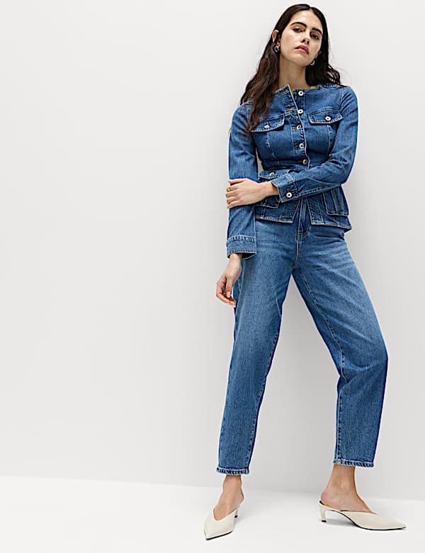 Veste utilitaire ajust&eacute;e en jean sans encolure - CH