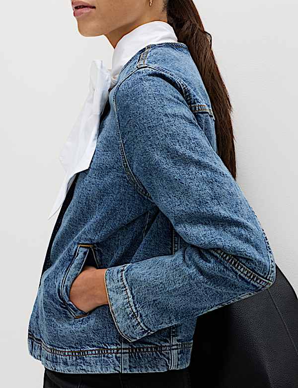 Denim Collarless Jacket