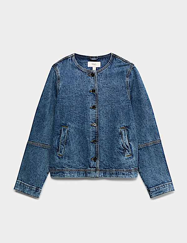 Kraagloos denim jack met verwassen effect - NL