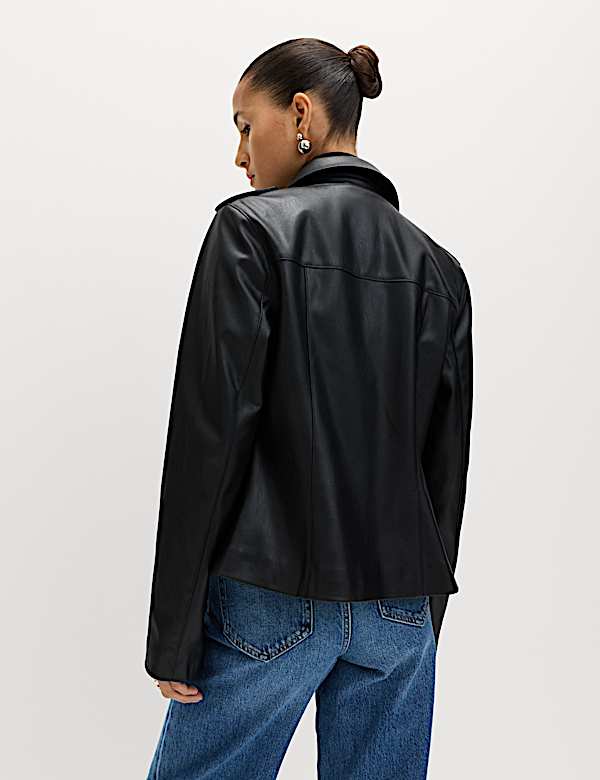 Faux Leather Harrington Jacket - CN