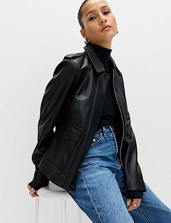 Faux Leather Harrington Jacket - CN