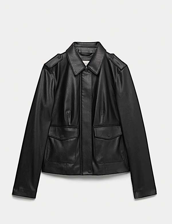 Faux Leather Harrington Jacket - CN